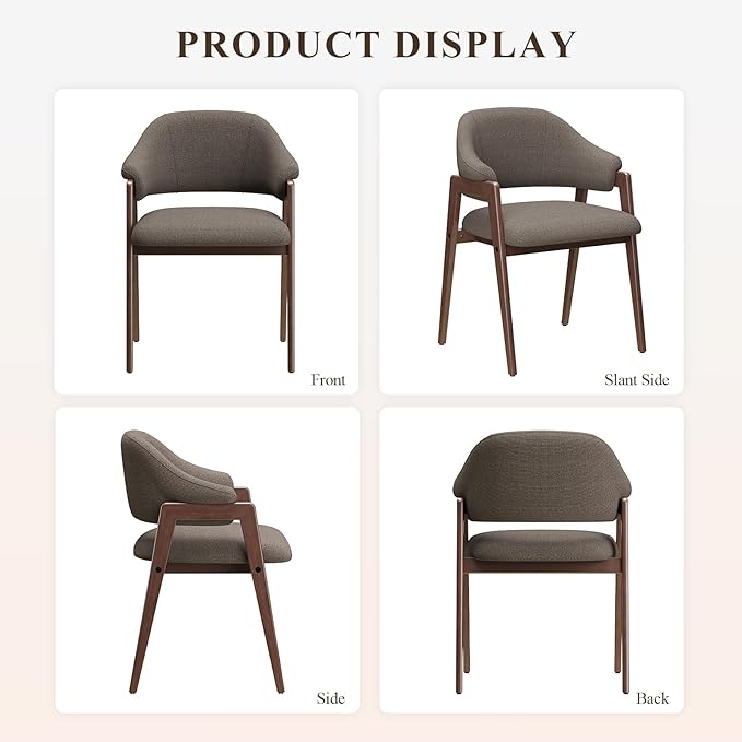 MALOL Wooden Dining Chairs Set of 2, Modern Fabric Upholstered Dining Room Chair, Kitchen Side Chairs, Farmhouse Dinner Chair with Curved Open Back for Kitchen, Camel