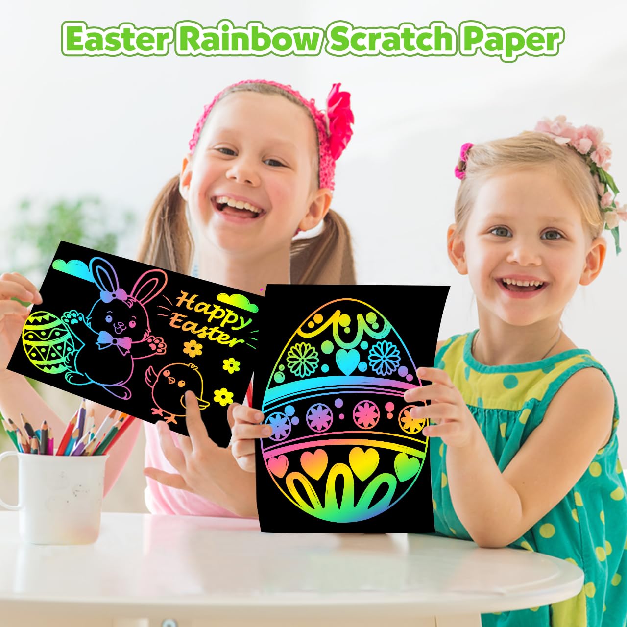 ZMLM Rainbow Scratch Easter Crafts - 60 Rainbow Scratch Paper for Girls Boys Toys Gifts, Arts and Crafts Gifts for Kids Activities, Scratch Art for Kids Easter Basket Stuffers Gift