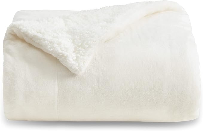 Bedsure GentleSoft Sherpa Fleece Throw Blanket Twin Size for Couch - Thick and Warm Throw for Women and Men, Soft Fuzzy Plush Twin Blanket for Winter, Non-Heated, Cream, 60x80 Inches