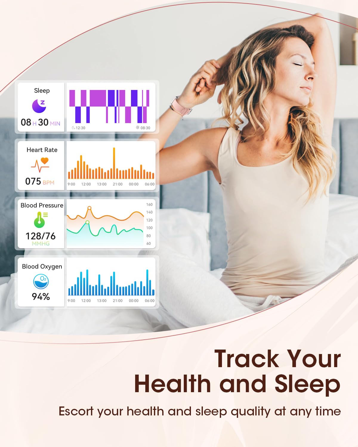 Smart Watches for Women, Health Fitness Watch for Android iPhone, Sleep/Heart Rate/SpO2/Blood Pressure Monitor, 1.85'' Smartwatch for Calls/SMS/Notifications, 100+ Sports Modes, 300+ Dials, 3 Bands