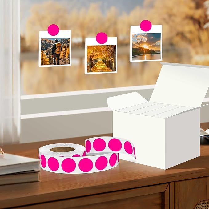0.75 Inch 4 Rolls of 4000 Colorful Dots Sealing Stickers,Round Permanent Adhesive Color Code Label,Fluorescent Pink Dot Stickers for Home Decorative, Storage Bins,Office Organization,CDs,DIY