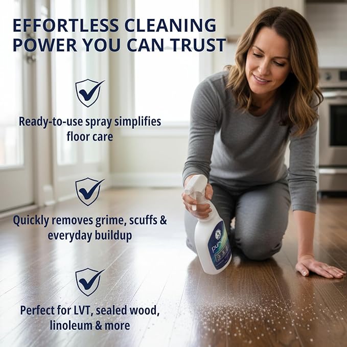 EvaClean PurVinyl Floor Cleaner - Ready to Use, 2-Pack Spray Bottles 32 FL Oz. Each, Enhances LVT & Tile Floors, Neutral pH, No Residue, For Mop or Auto Scrubber, For Hospitals, Hotels & Schools