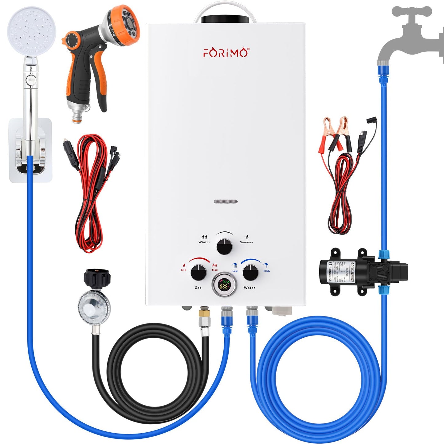 Tankless Water Heater Propane,2.64GPM 10L Outdoor Portable Water Heater,with 2 GPM Water Pump, Instant Propane Water Heaters with Digital Display Multi-Protection for Camping Trips Boat Cabins