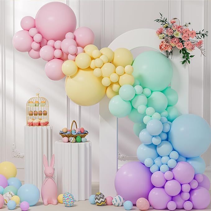 145pcs Pastel Balloons Different Sizes 18" 12" 10" 5" Latex Balloon Garland Arch Kit for Birthday Rainbow Party Baby Showe...