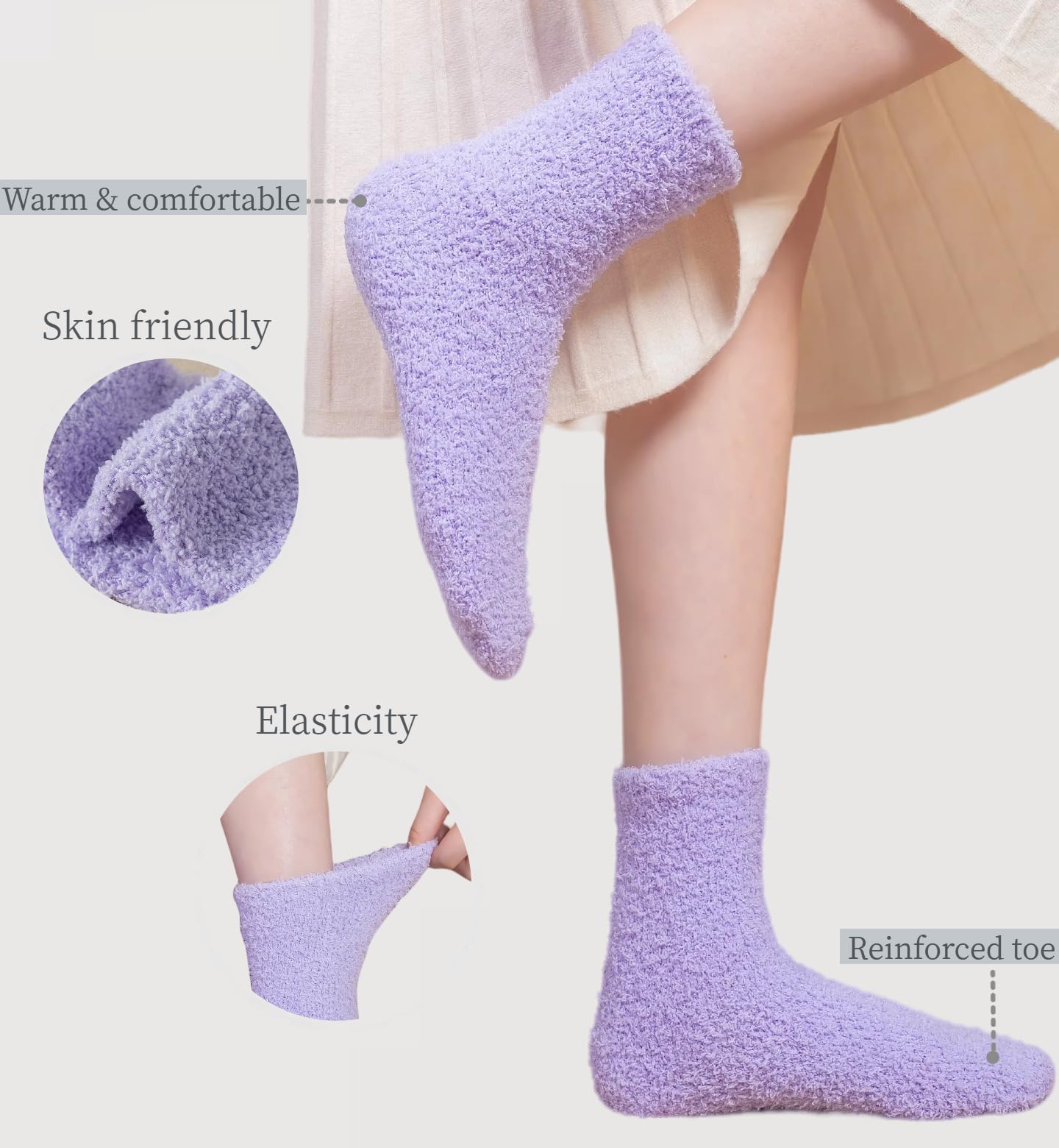 Tofox 6 Pairs Fuzzy Socks For Women Soft Home Slipper Socks Fluffy Sleeping Socks don't Shed Lint