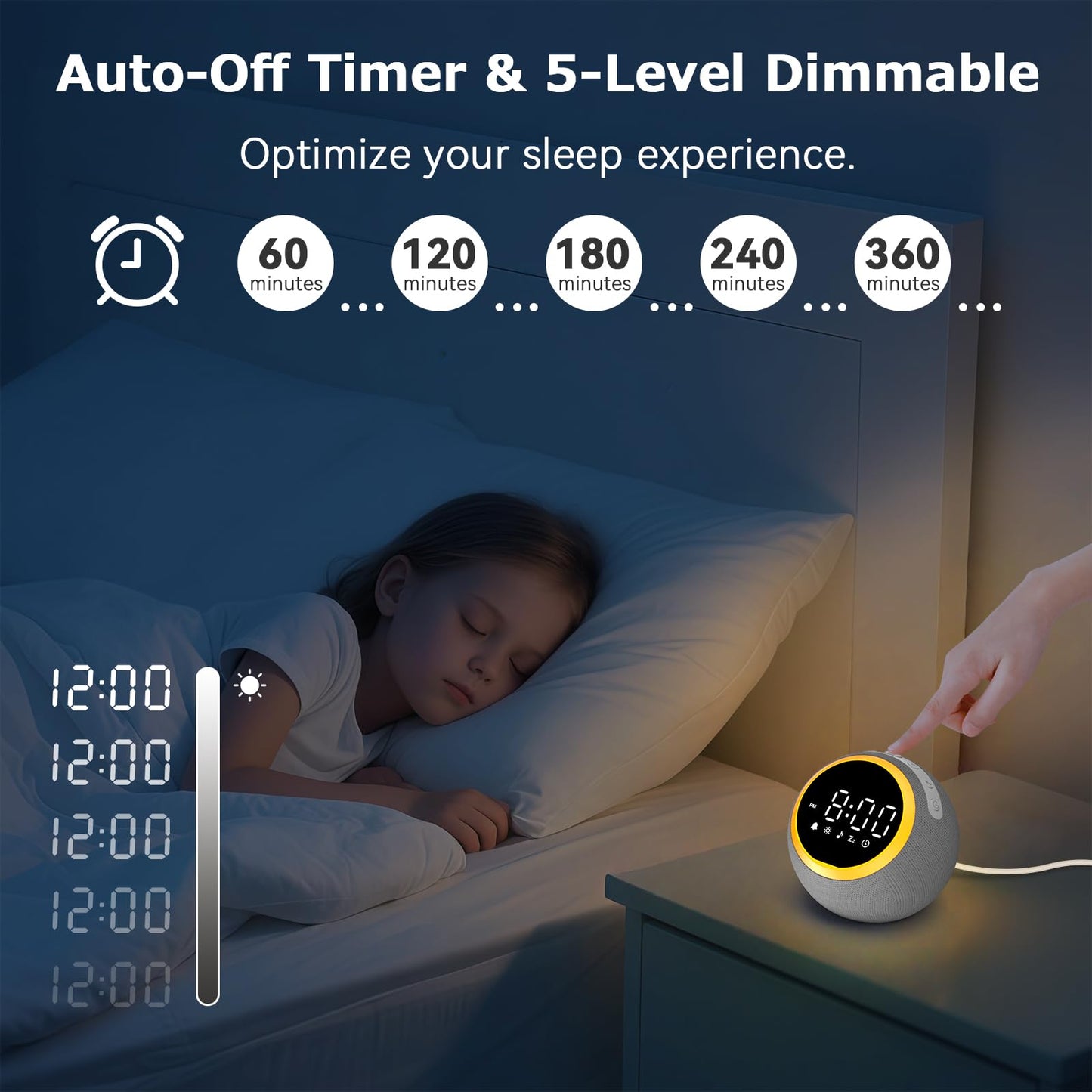 Sound Machine Alarm Clock for Sleep: Digital Alarm Clocks for Bedrooms, 25 Soothing Sounds, 7 Gentle Wake-up Sounds, 16 Adjustable Volume & Timer, Memory Function (Gray)