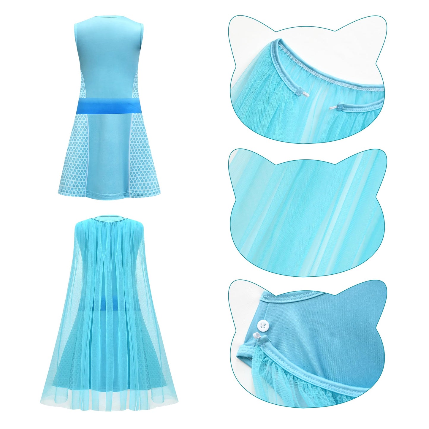 CheerfulChic Superhero Cape Dress with Cat Ear Headband and Mask Set,Birthday Halloween Christmas Costume For heroes（110cm） Blue green