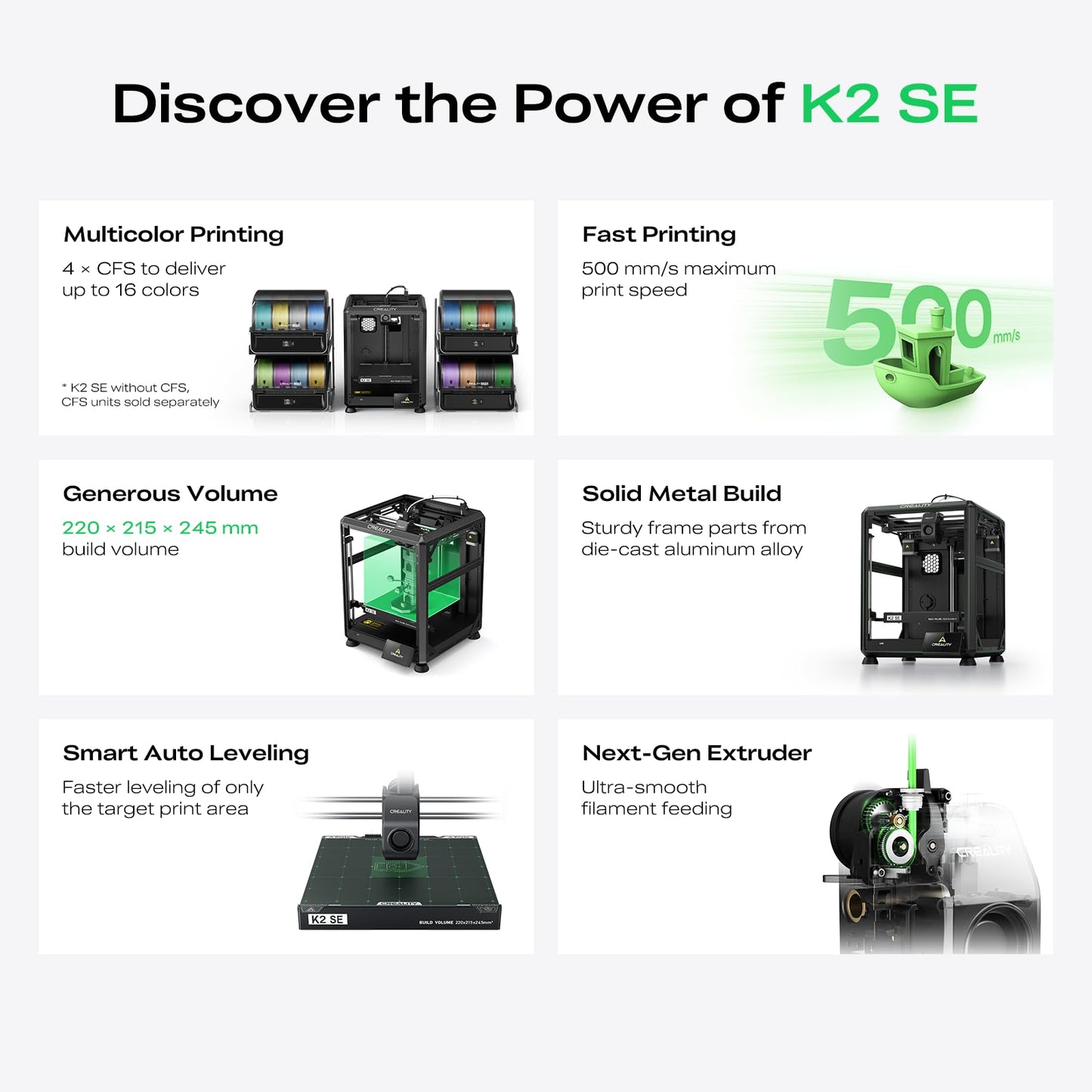 Creality K2 SE 3D Printer, Max High-Speed 500mm/s, Support Multicolor Printing Needs CFS Bundle with 74Pcs 3D Printing Tool Wrap Kit
