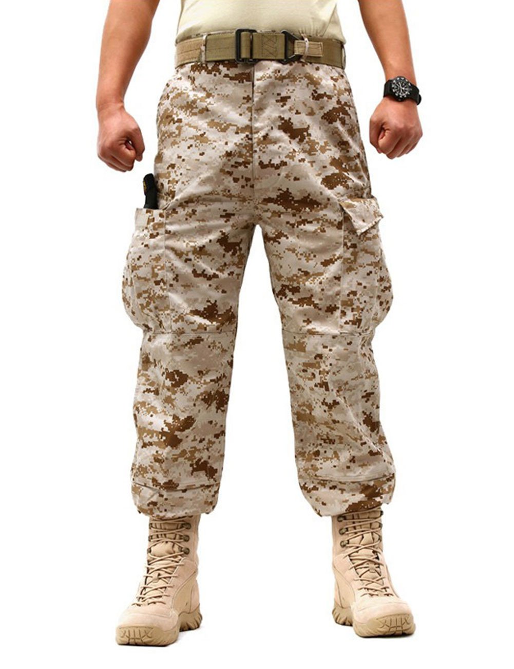 ZLSLZ Men's Military Tactical Casual Camouflage Multi-Pocket Cargo Pants Trousers (XL/W36, Desert Camo)