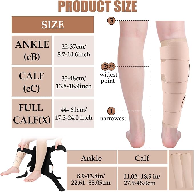 Croknit 3 Pairs Lymphedema Compression Leg Wraps Adjustable Lower Leg Cover up Medical Shin Splint Wrap for Heaviness Fatigue (Complexion)