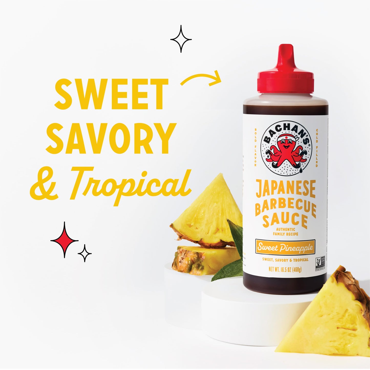 Bachan's Japanese Barbecue Sauce 4 Pack - 1 OG, 1 Sweet Pineapple, 1 Garlic, 1 Yuzu Mini - BBQ Sauce for Wings, Chicken, Beef, Pork, Seafood, Noodles, and More. Non GMO, No Preservatives, BPA free