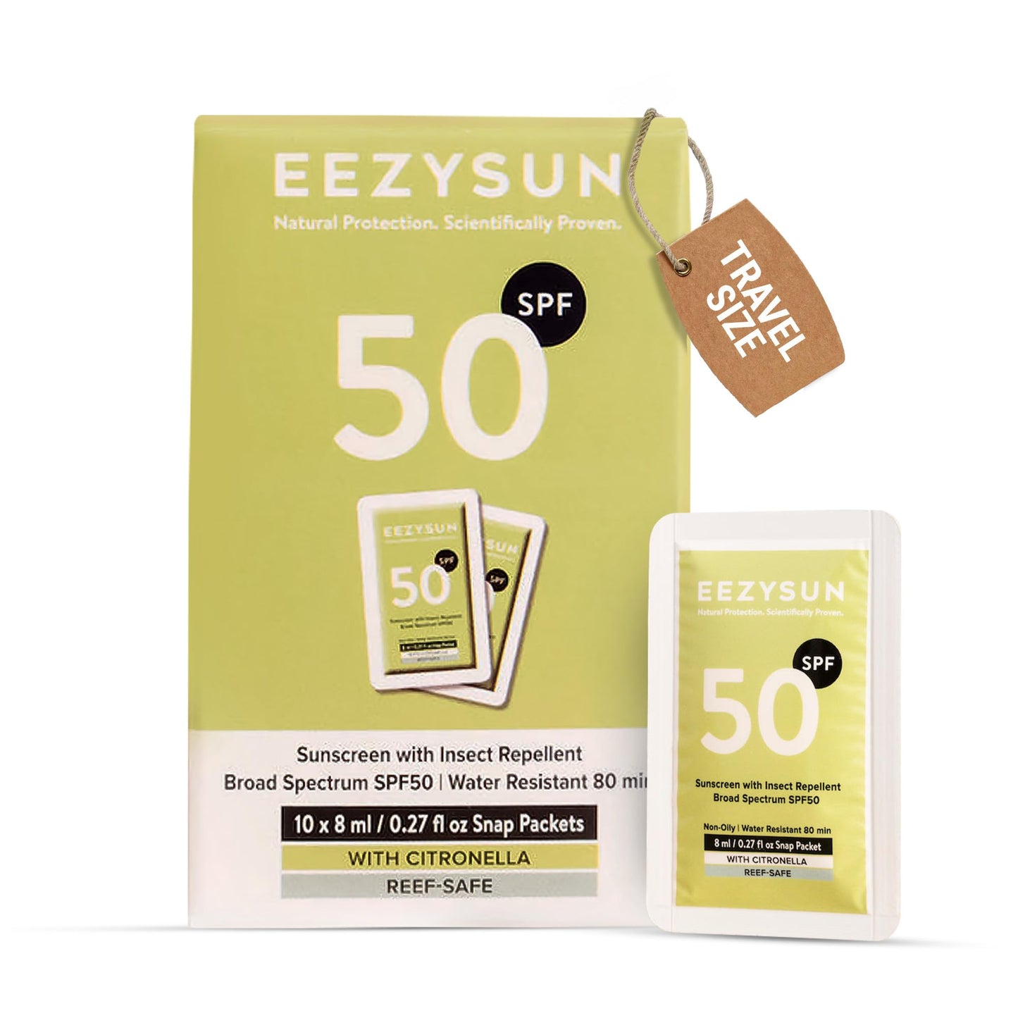 EEZYSUN SPF 50 Sunscreen and Insect Repellent Snap Packets - Sunscreen Travel Size Bug Repellent with Citronella Oil, Lemongrass