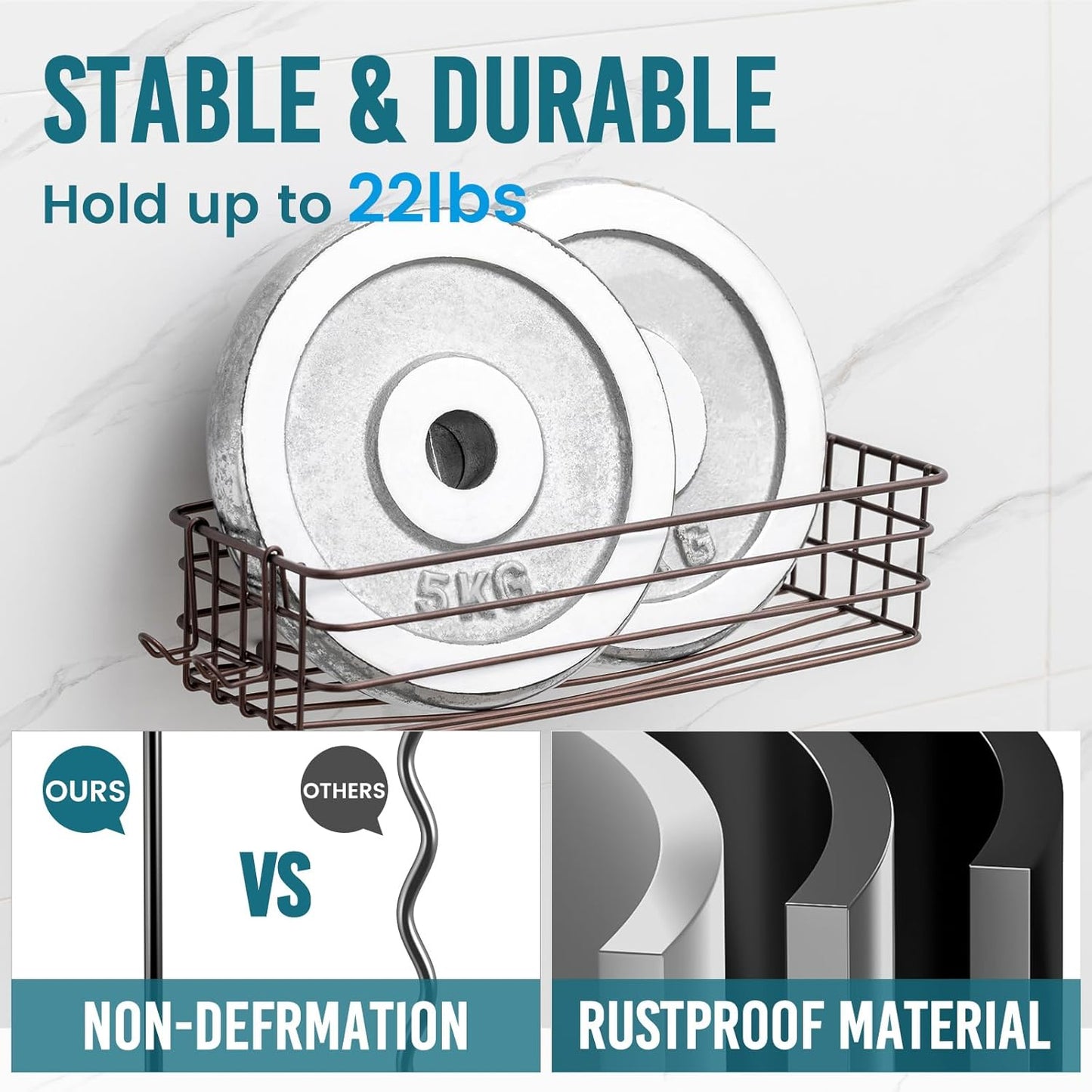 TAILI Shower Caddy Suction Cup 2 Pack with Hooks & Soap Holder, Heavy Duty Shower Organizer for Bathroom, No Drilling Bathroom Organizer with Large Capacity, Metal Storage Basket-Brown