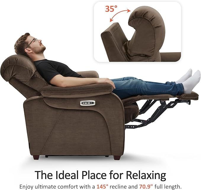 MCombo 73.8'' Wall Hugger Power Loveseat Recliner, Reclining Loveseat with Console, Adjustable Headrest, USB Charge Ports, Cup Holders, for Living Room, RVs, Small Spaces, Fabric ST258M2 (Coffee)