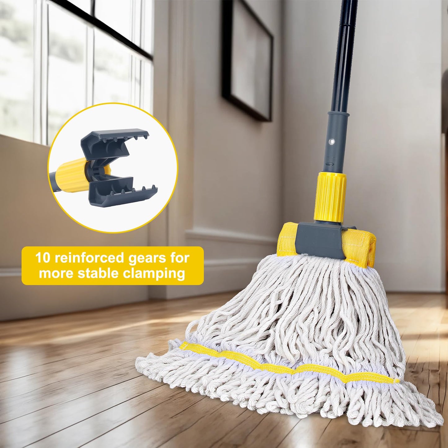 KeFanta Metal Mop Handle Commercial Heavy Duty,58" Industrial Mop Stick with Jaw Clamp,Wet Gripper Mops Head Replacement Holder for Floor Cleaning