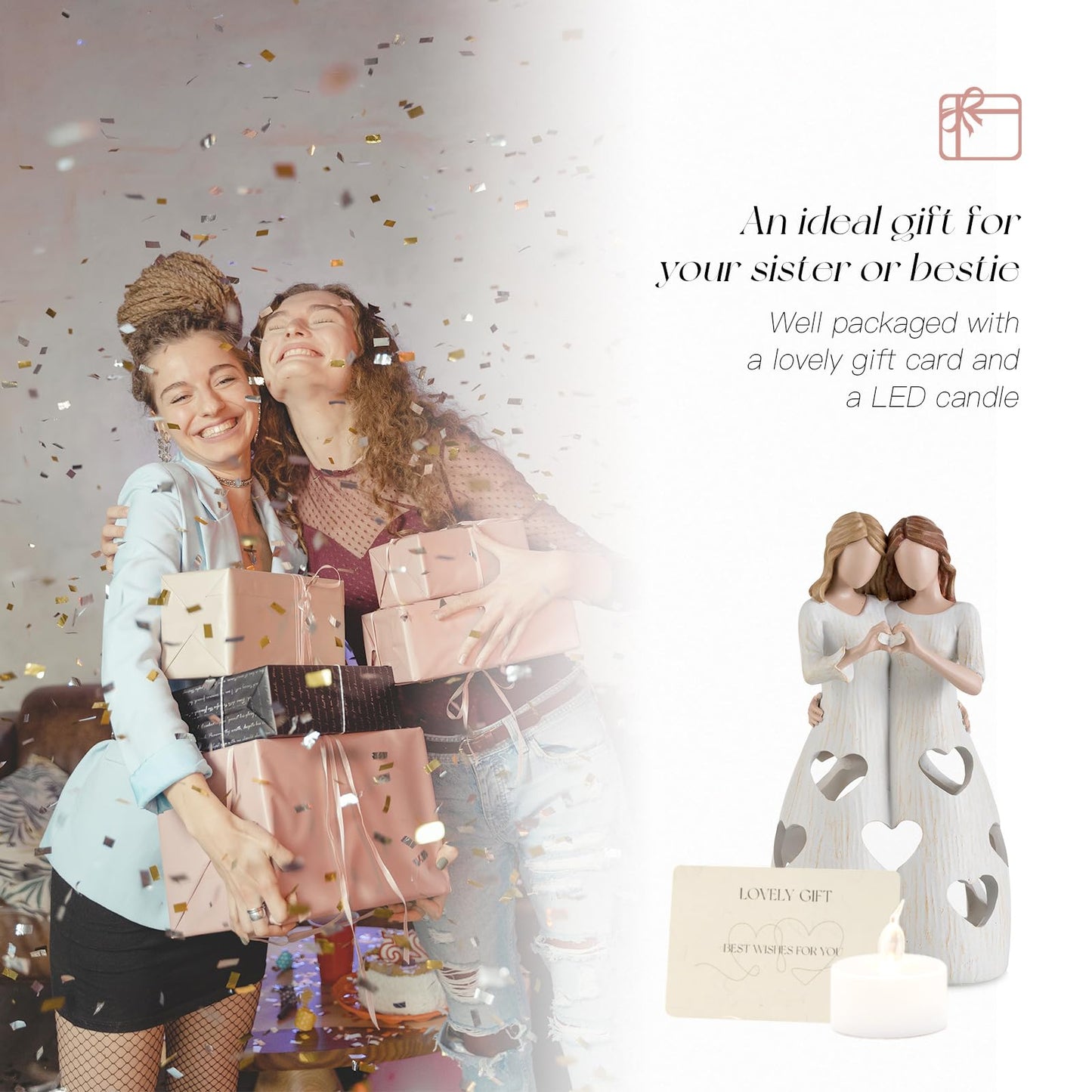 Candeldo Sister Birthday Gifts for Women: Unique Home Decor Meaningful Gift Ideas for Bestie Candle Holder Figurine