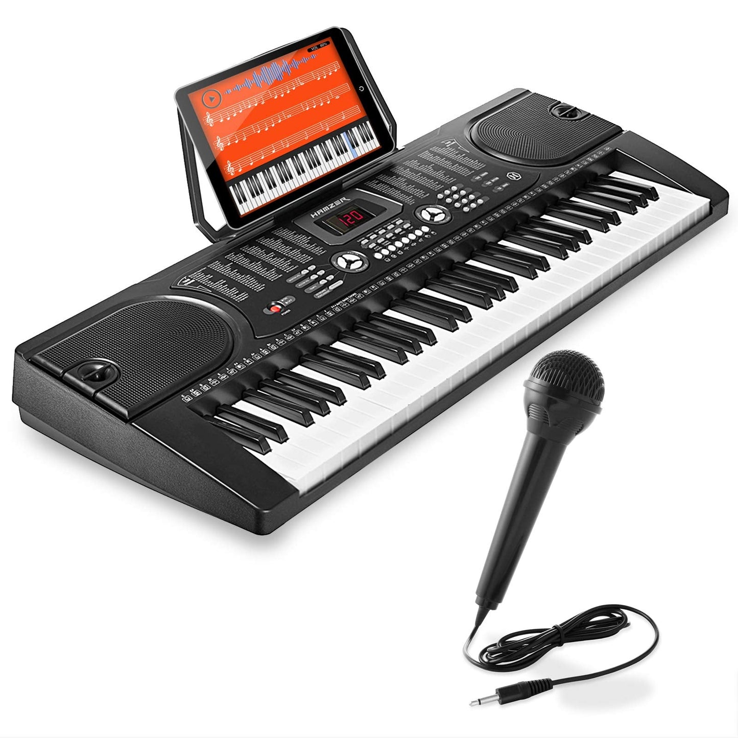 Hamzer 61-Key Digital Music Piano Keyboard - Portable Electronic Musical Instrument - With Microphone And Sticker Sheet