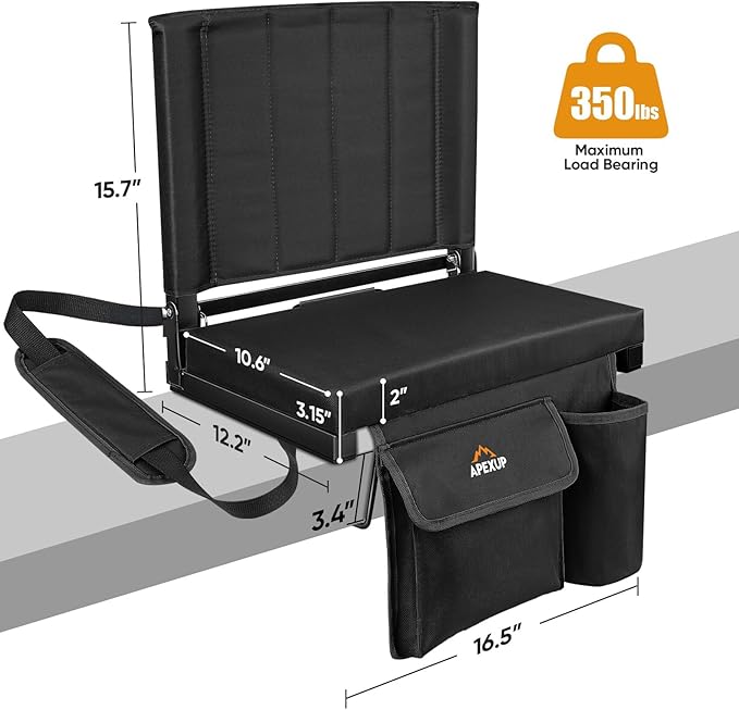 APEXUP Stadium Seats with Back Support, Portable Bleacher Seat with Large Pocket and Cup Holder, Wide Stadium Chair for Sports Events and Concerts