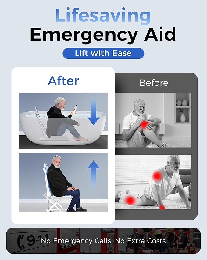 PPOLB Electric Chair Lift - Floor Lift for Elderly Falls, Support Up to 308 LB, IPX8 Waterproof Bath Lift, Foldable & Wireless Rechargeable Design, Quick-Rise Assist for Elderly & Disabled