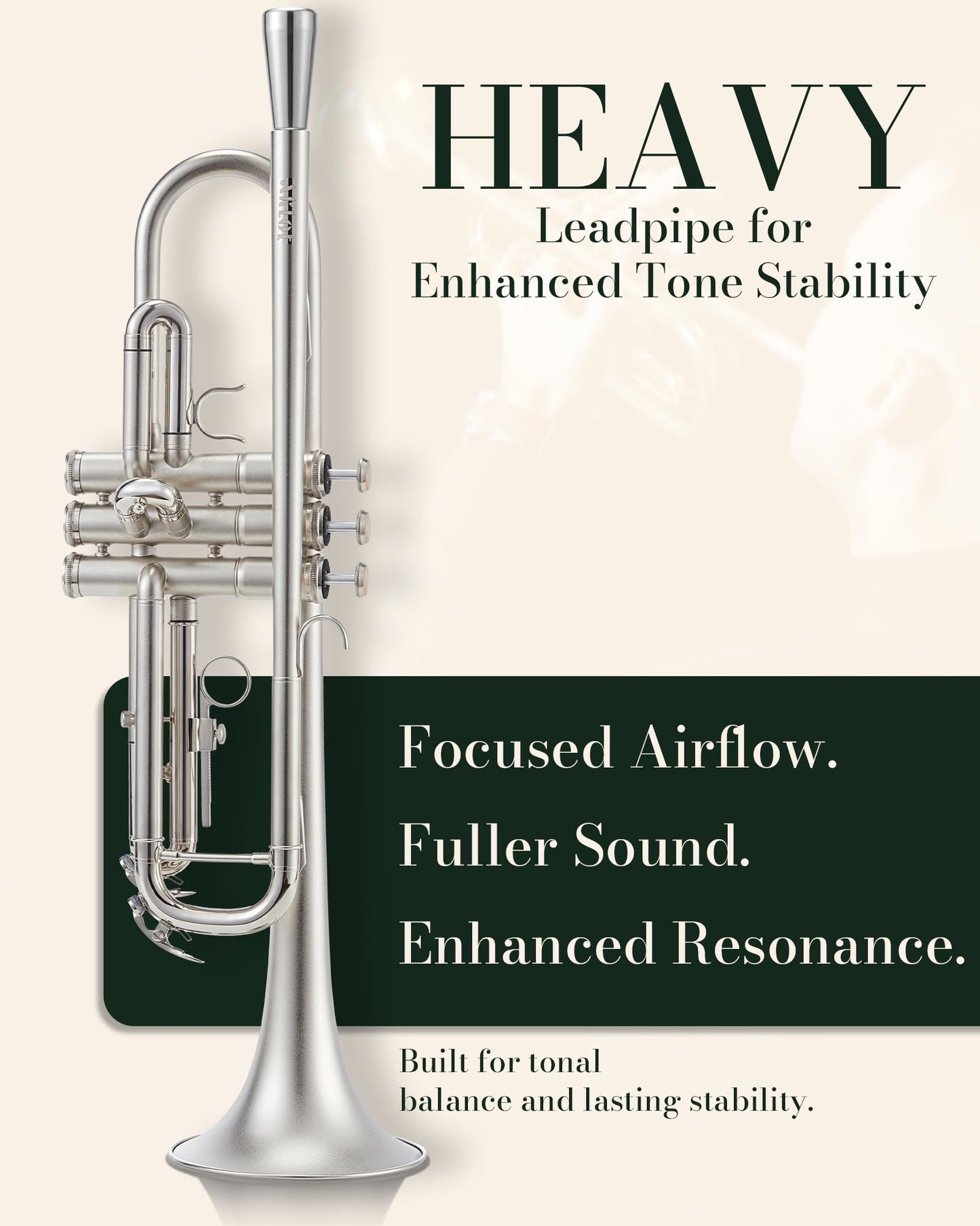 Aklot Weighted Leadpipe Bb Trumpet: Electroplated Nickel Pistons, Brushed Matte Silver, Leather Finger Guard, Weighted And Stand