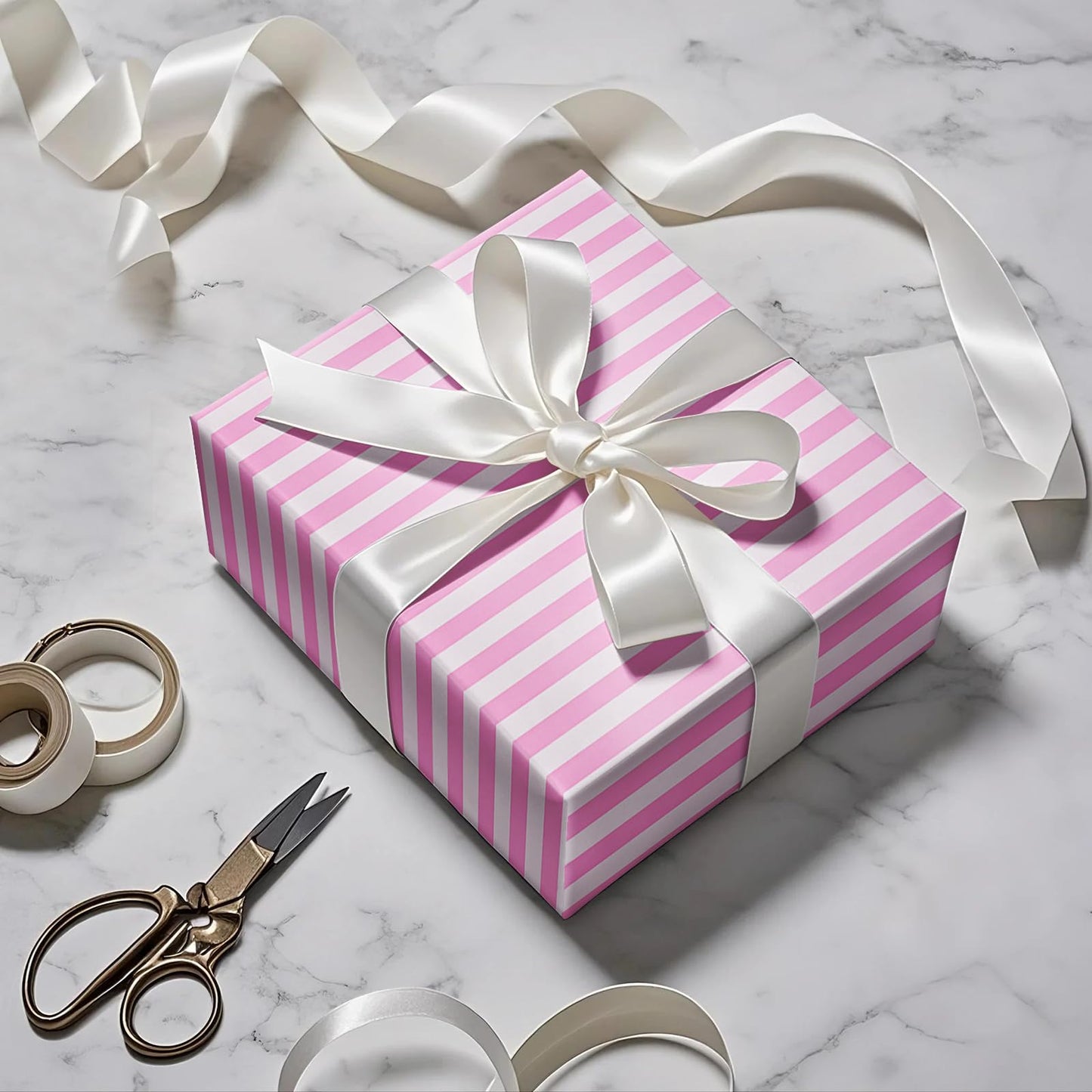 RUSPEPA Reversible Wrapping Paper Roll, for Girls Jumbo Roll, Pink White Stripe and Solid Pink Gift Wrap for Baby Shower, Birthday, Valentine's Day, Wedding, Bridal Shower, 30 Inches x 32.8 Feet