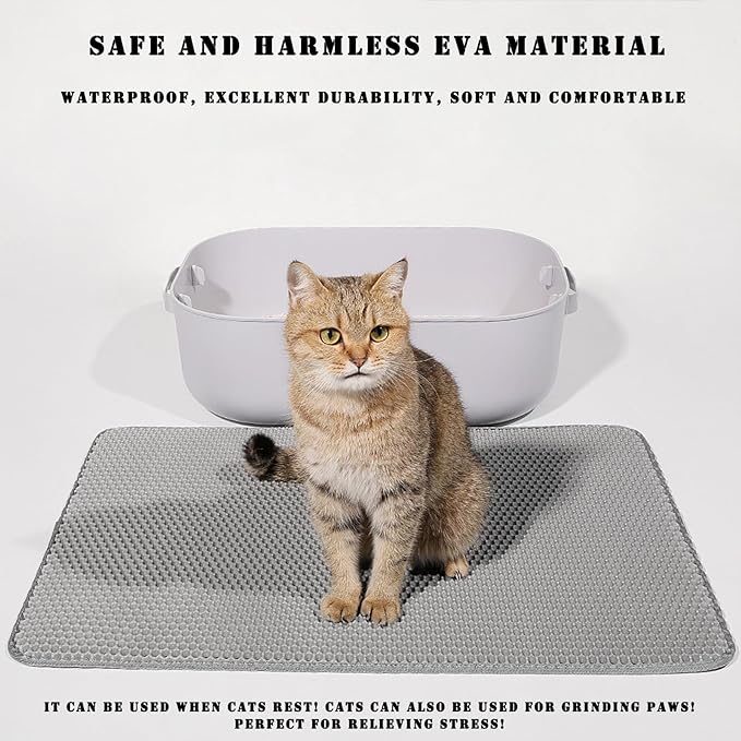 HCY&WLD Cat Litter Mat, 45x26/35x24/30x22/24x18 Inch Double Layer Cat Litter Box Mat, EVA Non-Slip, Waterproof Urine Proof Cat Litter Catcher Mat, Easy Clean Scatter Control (24x18 Inch, Black)