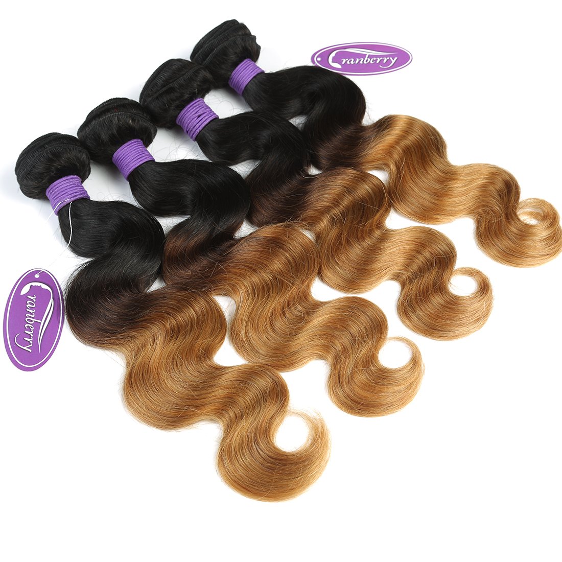 Cranberry Ombre Brazilian Virgin Human Hair Bundle Ombre Body Wave Hair Weave 16inch Bundle Three Tone Color Ombre 1B/4/27 Human