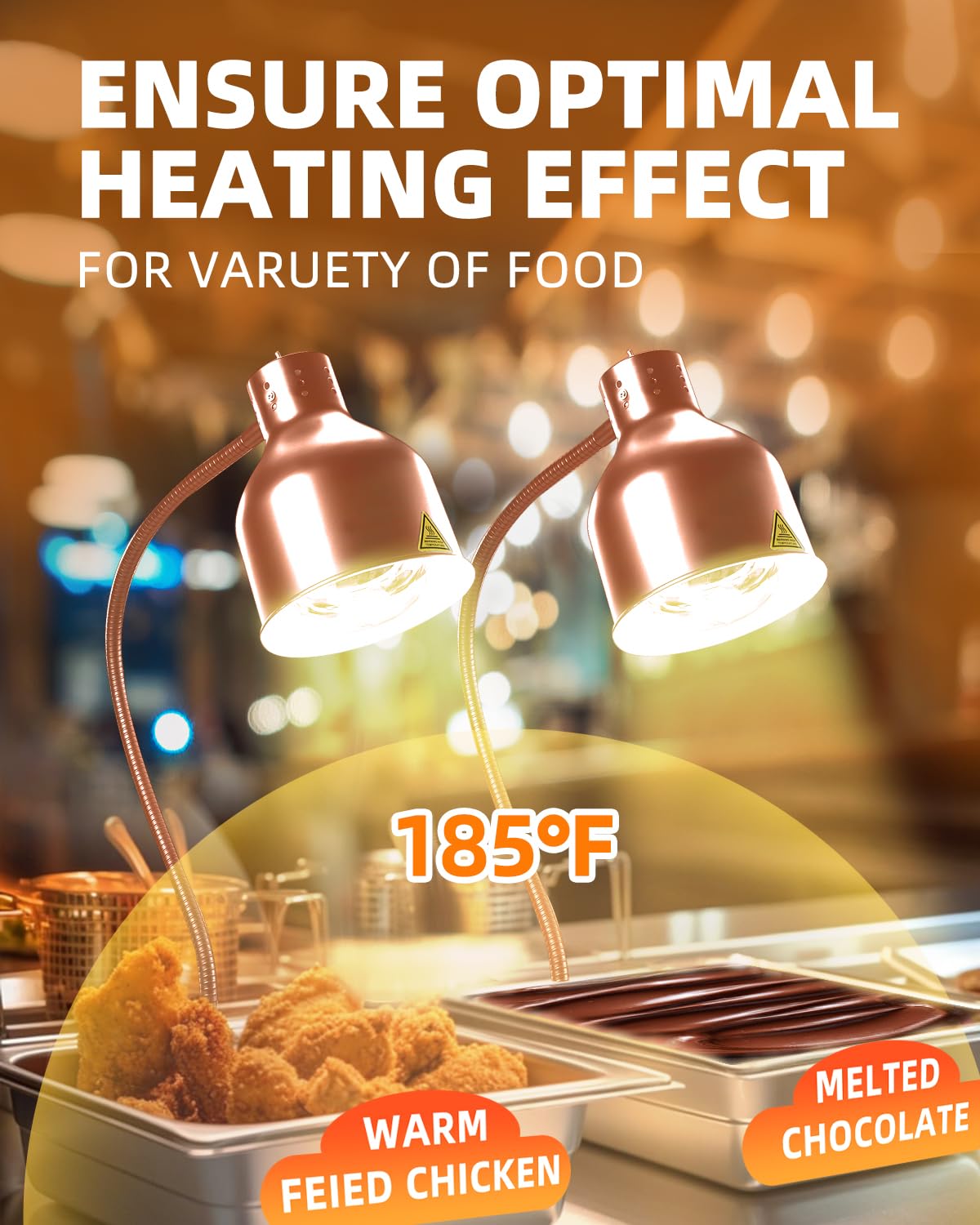 Food Heat Lamp: [Rapid-Heating Bulbs Included] [Steady Heating] Commercial Food Warmer Lamp, Electric Heat Lamp for Food Catering Food Warming Lamp for Buffet Parties (Painted Copper, 32" (1-Head))