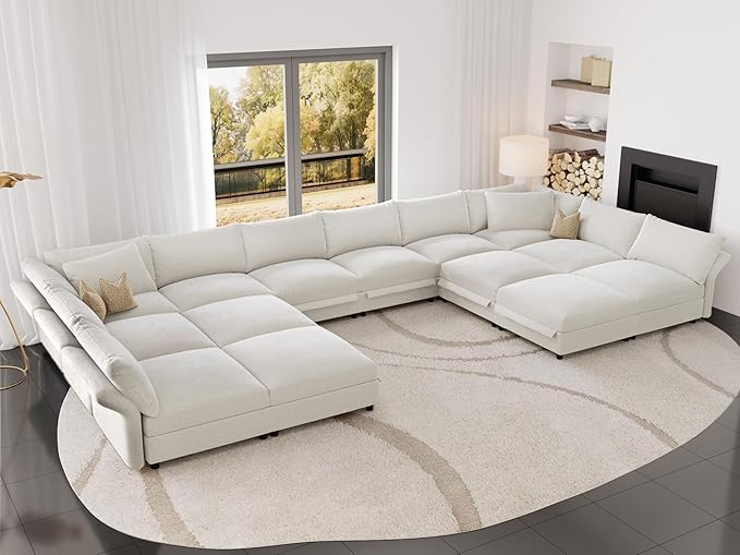 Dreamdashio 226" Oversized Modular Sectional Sofa with Deep & Storage Seat, Large U Shaped Sectional Couch for Living Room with Versatile Armrest, High Backrest, 14 Seater, Beige Chenille