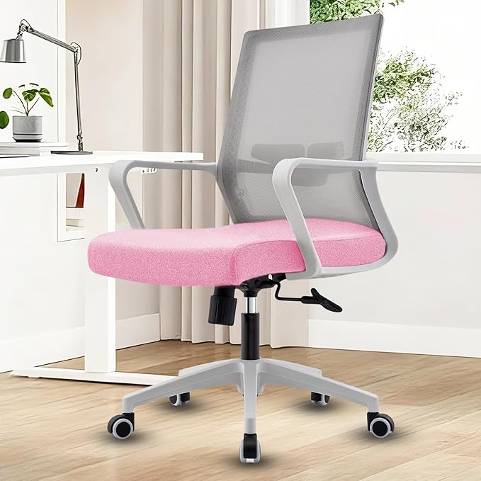 Msdizuo Office Chair ergonomically Designed with Breathable mesh backrest and Lumbar Support Adjustable Height Suitable for Offices Homes bedrooms Study Rooms (Pink)