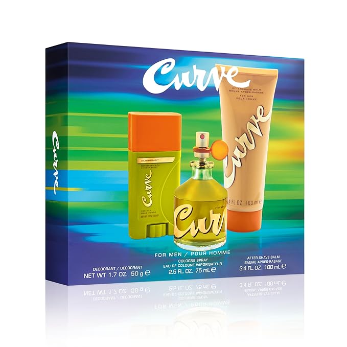 Curve for Men 3 Piece Fragrance Gift Set, Deodorant, Aftershave Balm & Cologne, Spicy Woody Magnetic Scent for Day or Night, 2.5 fl oz