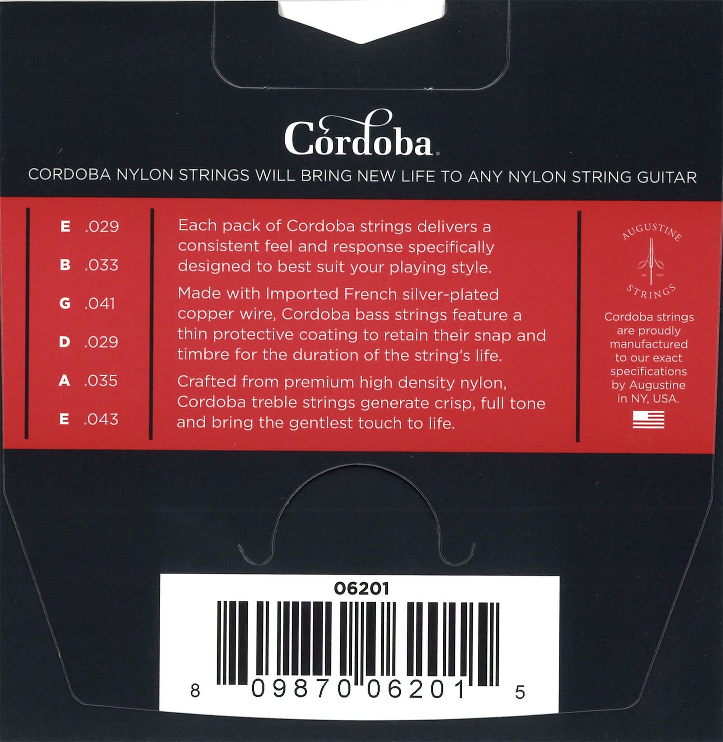 Cordoba Nylon Guitar Strings, Set Of 6, Medium Tension, Red