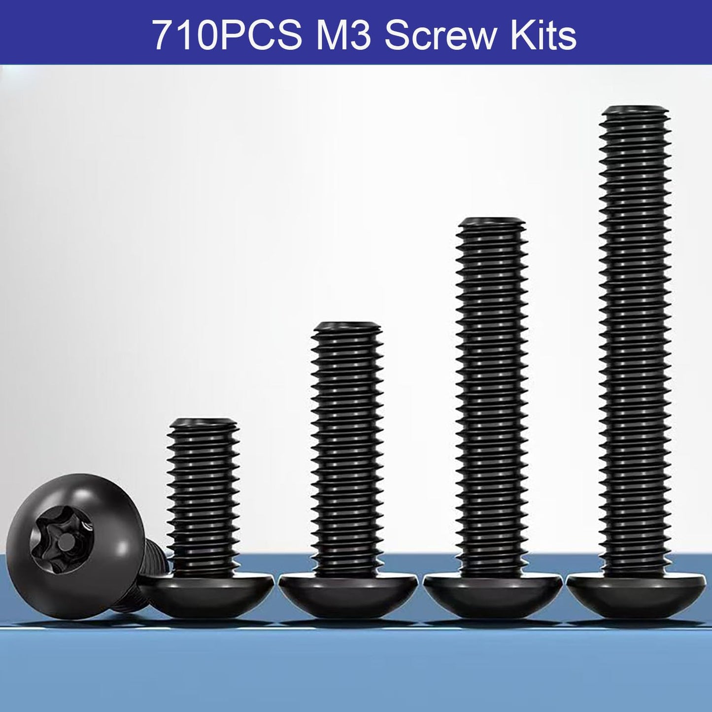 710PCS M3 Screw Assortment Kit, M3x6/8/10/12/16/20/25/30mm M3 Screw Kits, 10.9 Grade Alloy Steel Metric Hex Button Head Cap Screws, Nuts and Flat Washers, Black Zinc Plated Screw Set for 3D Printing