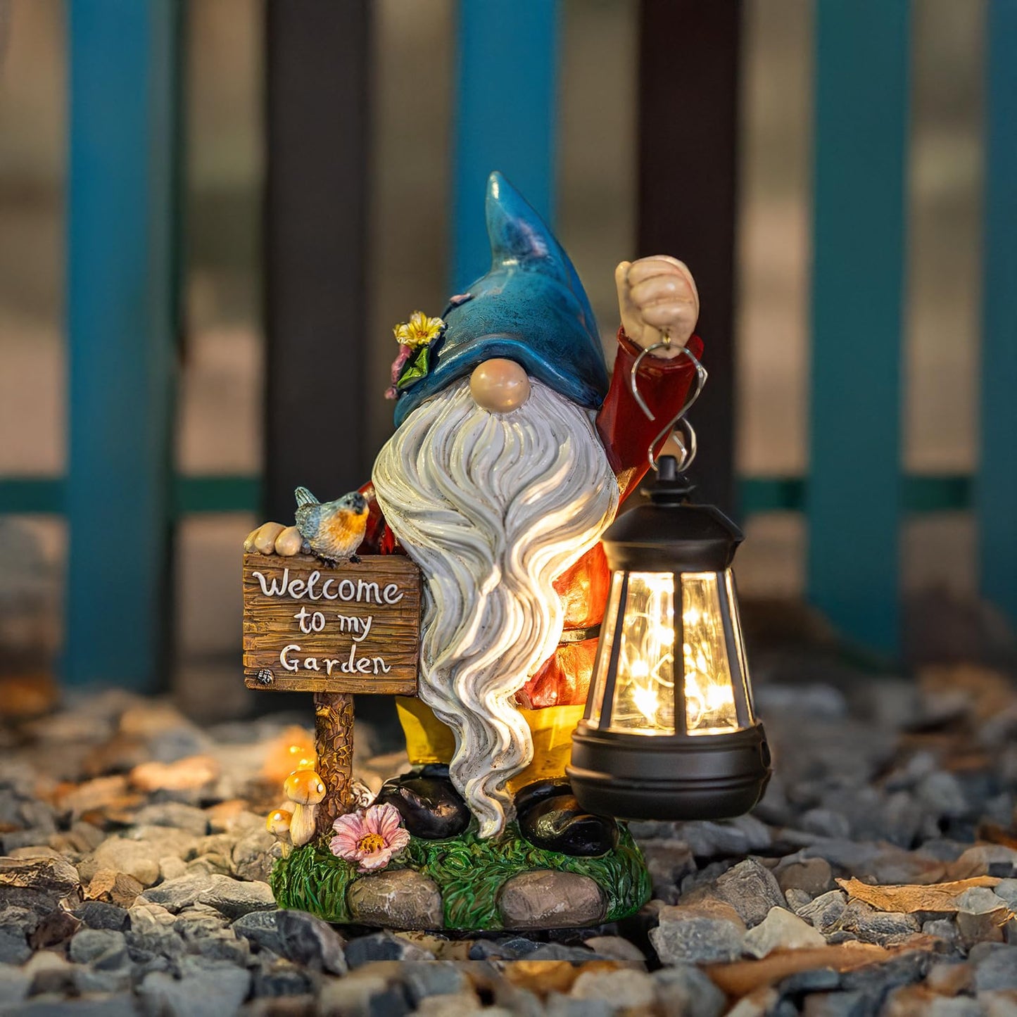 C&Y&G&X Solar Garden Gnome Statue – Waterproof Outdoor Decor with Solar Lantern LED Lights and Welcome Sign for Yard, Lawn, Patio – Ideal Gift for Grandma Mom Women