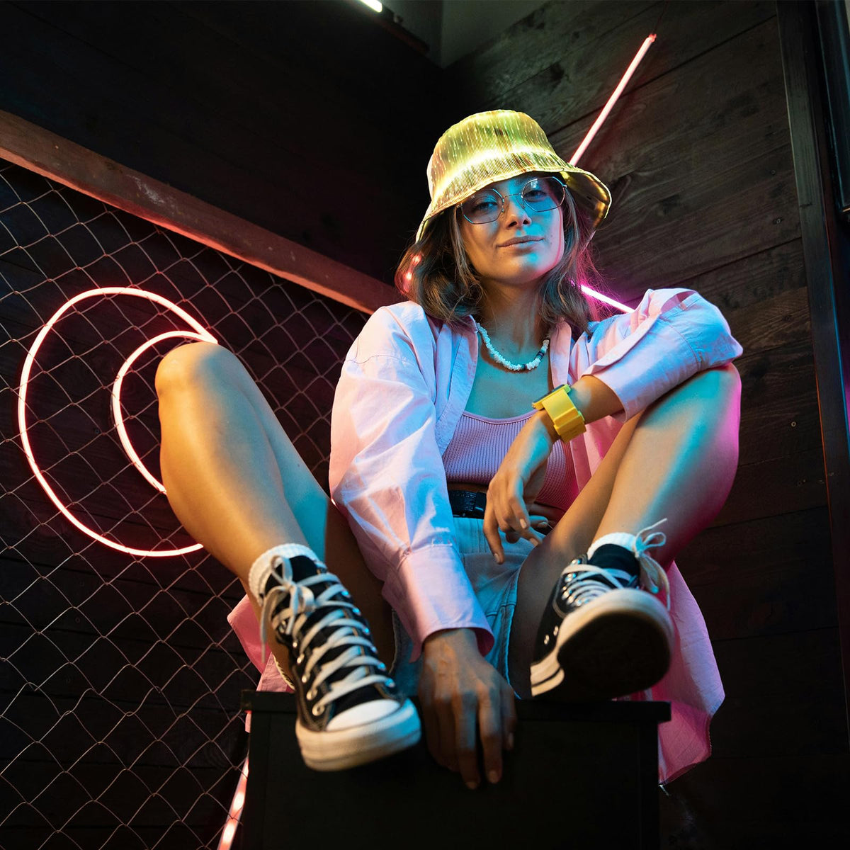 lumisonata LED Bucket Hat, Rave Bucket Hat 7 Colors, Light up Hat Rave Accessory, Neon Flashing Festival Gear, Futuristic Crazy Hats for Men and Women Party Hats