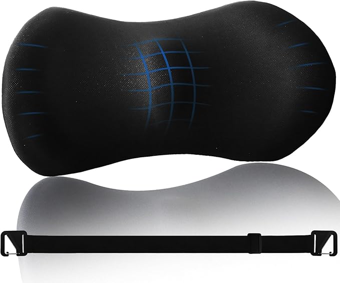 FOUSUPDT Lumbar Pillow with Adjustable Strap, Memory Foam Lumbar Support Pillow for Office Chair and Car Seat, Back Pillow for Lower Back, Back Support Pillow for Sitting, Driving, Traveling