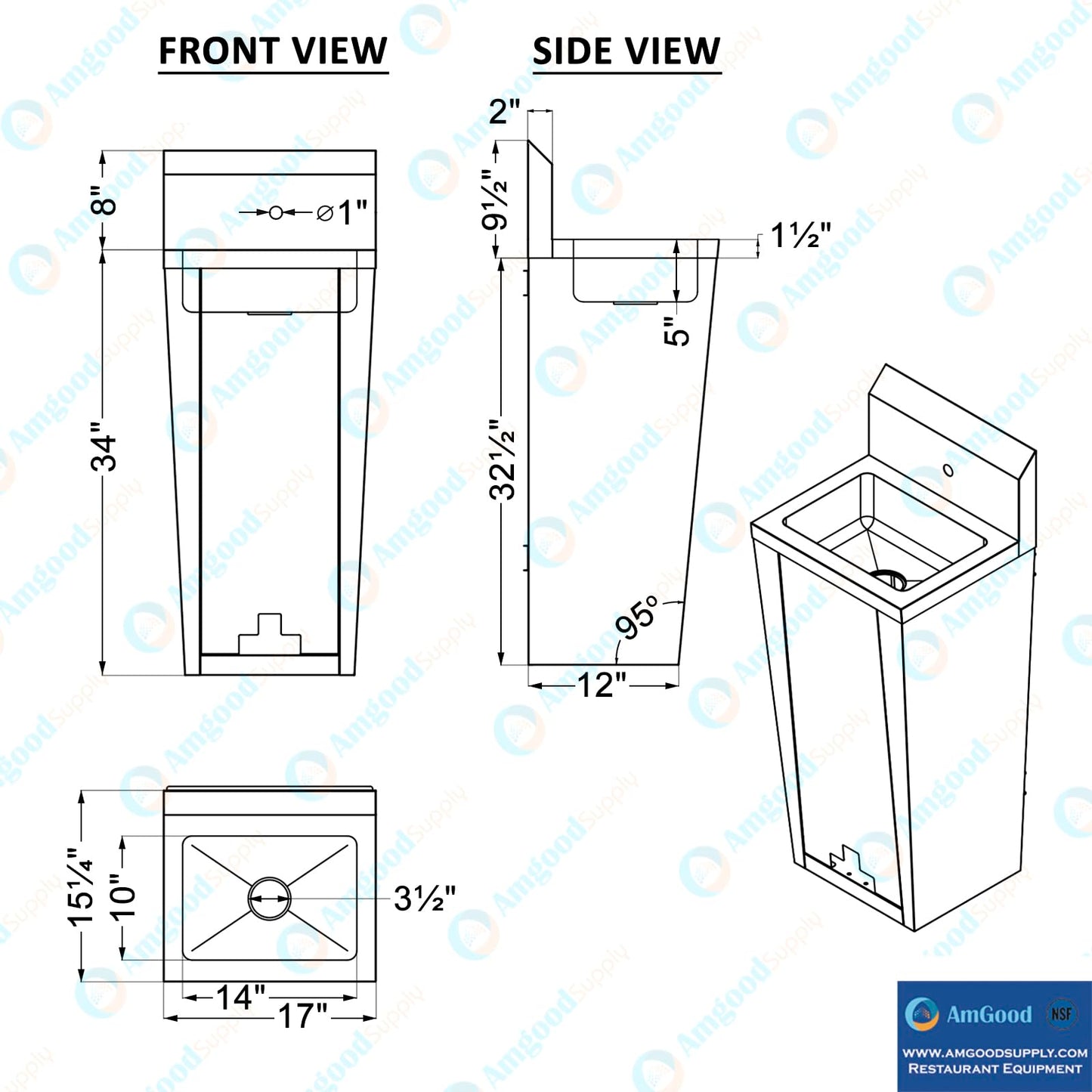 Commercial Hands-Free Pedestal Hand Sink with Foot Pedal and Faucet