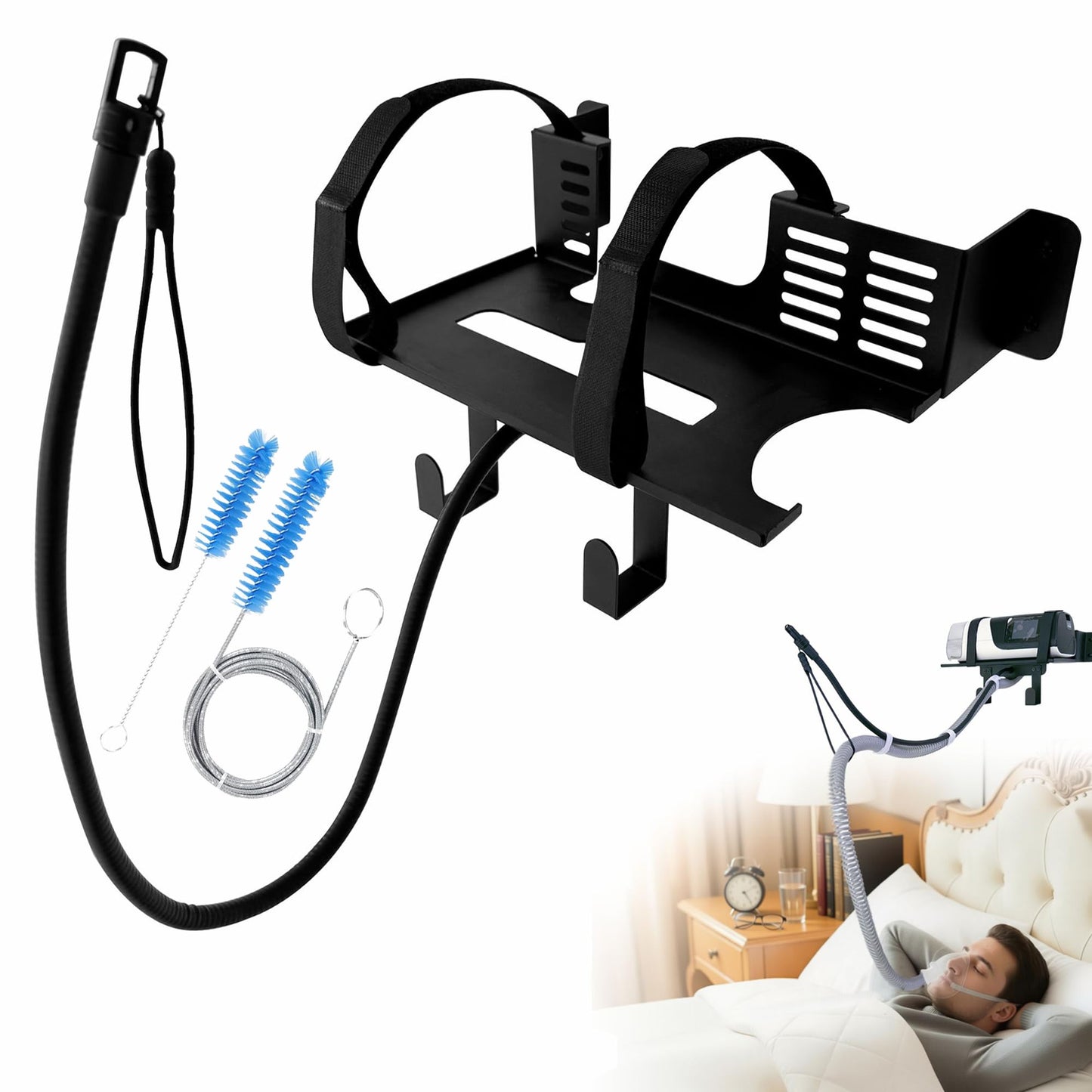 CHZHWFDC CPAP stand -CPAP Wall Mount Shelf for ResMed AirSense 10/11, Adjustable Angle with CPAP Hose Holder & CPAP Accessories Mask Organizer Space-Saving & Durable