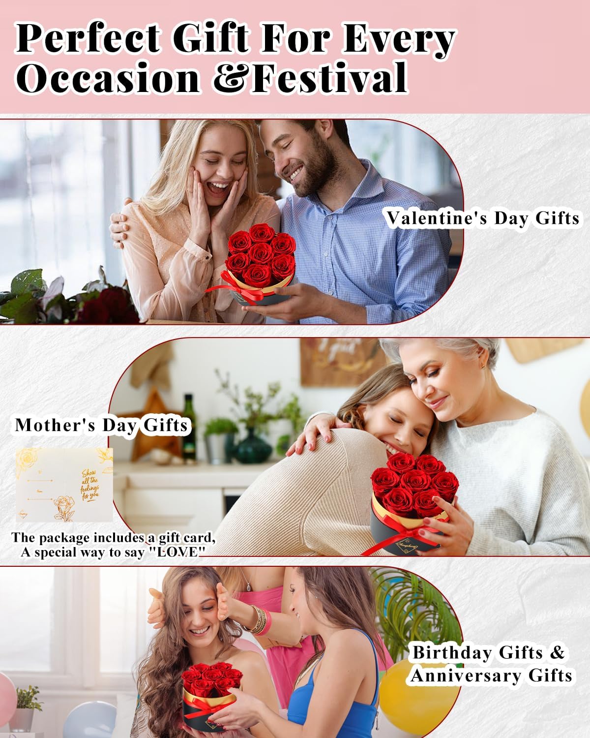 Changshunqi Forever Flowers Preserved Roses in a Box - 7 Preserved Flowers in a Box Last 2-3 Years, Eternal Rose Birthday Flower Gifts for Women Her Wife, Anniversary, Mothers Rose Gift for Her