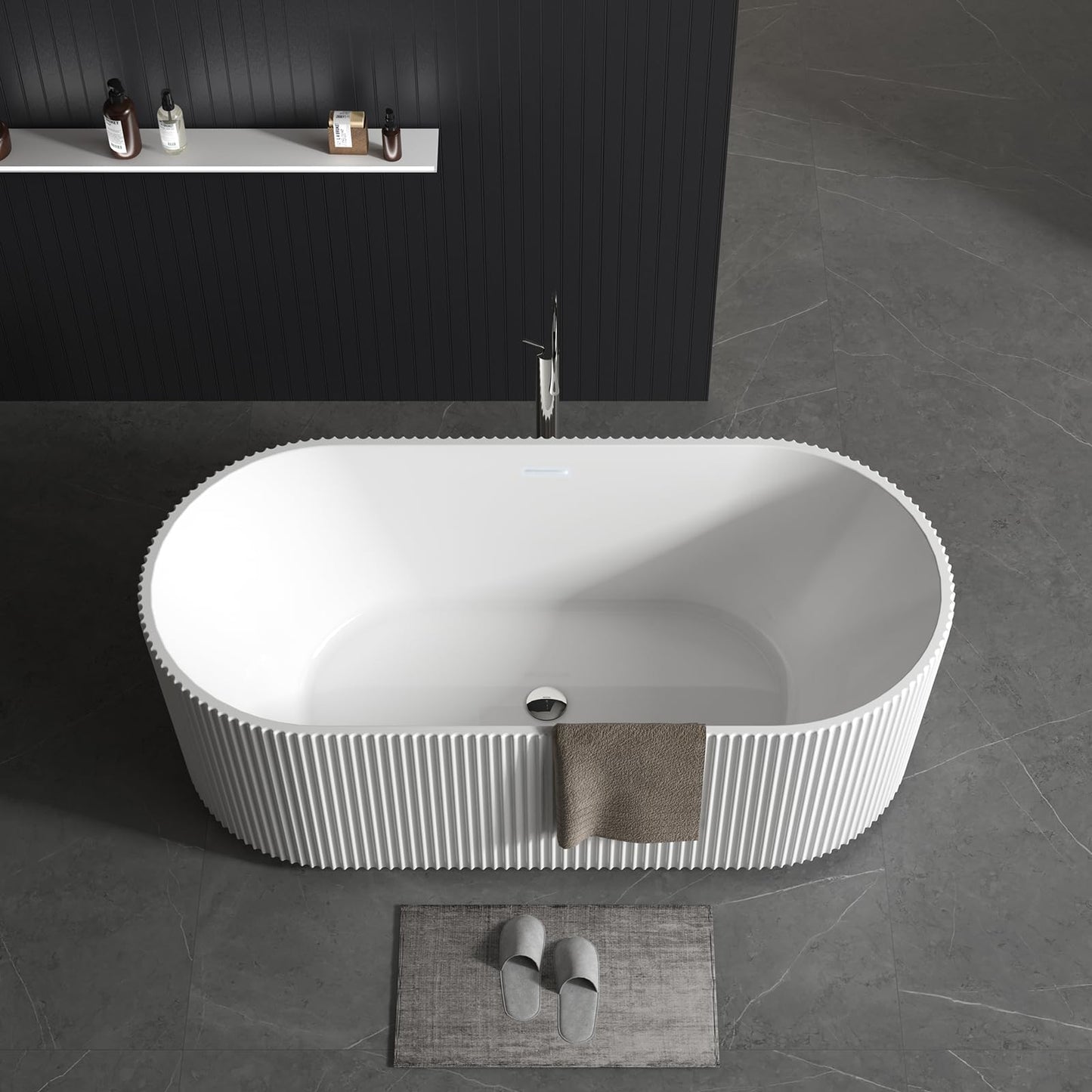59 Inch Acrylic Freestanding Bathtub, Deep Soaking Tub with Non-Slip Base, cUPC Certified Free Standing Tub, Chrome Drain Bath Tub, Modern Tub for Bathrooms, White