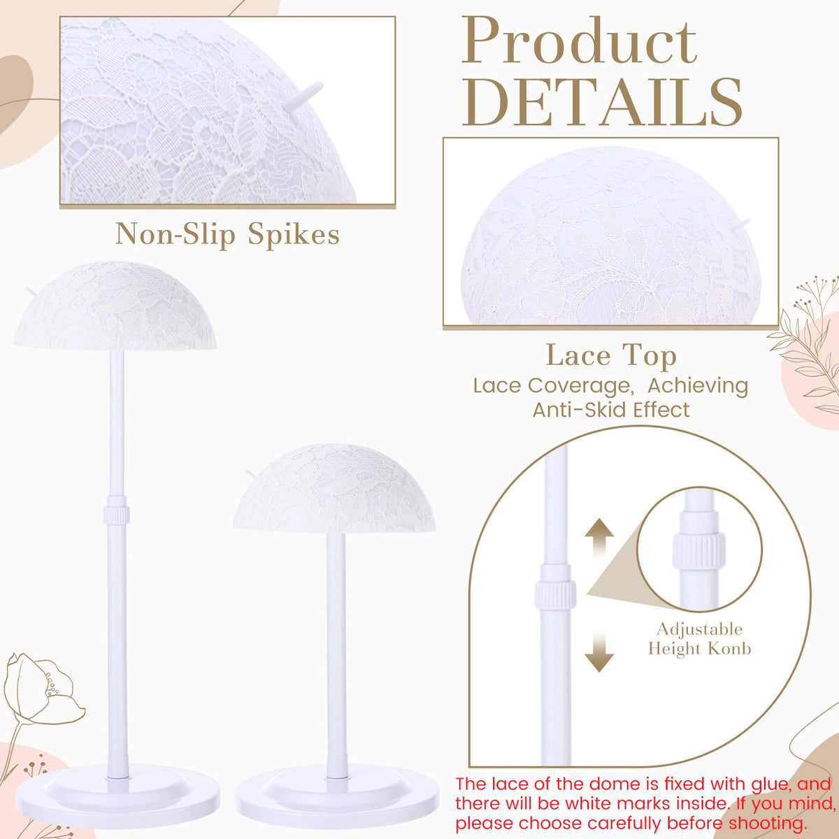 Geelin 4 Pack Wig Stand 9.8-18.9 Adjustable Height Wig Head Holder Non Slip Portable Hat/cap Display Stand for Multiple Wigs(Whi