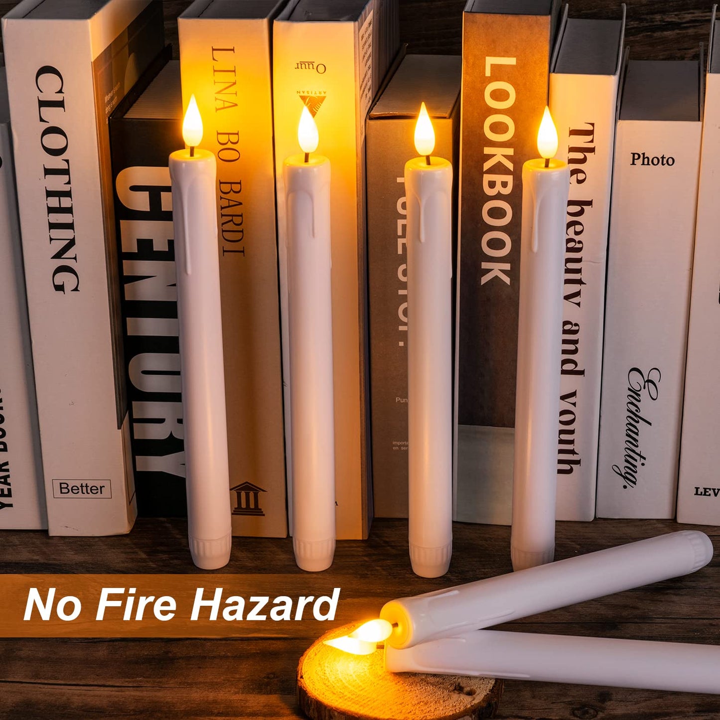 Homemory 24 Pcs Plastic Flameless Taper Candles with Remote Timer Dimmer, White Taper Candles Battery Operated with Flickering Flame Light Lifelike Led Candlesticks for Indoor Decoration 9.6 Inches