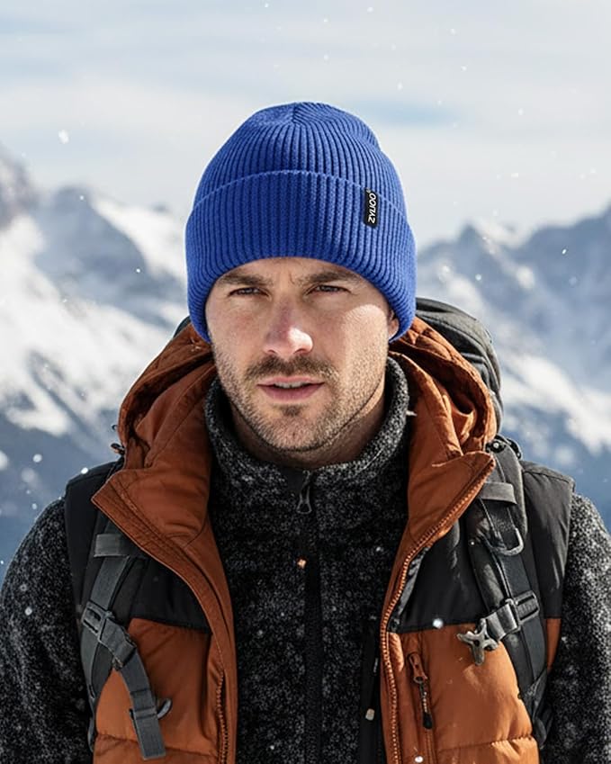 Zylioo Oversize Beanie Hats, XXL Big Size Ribbed Knit Cuffed Winter Hat for Cold Weather, Warm Skull Watch Cap
