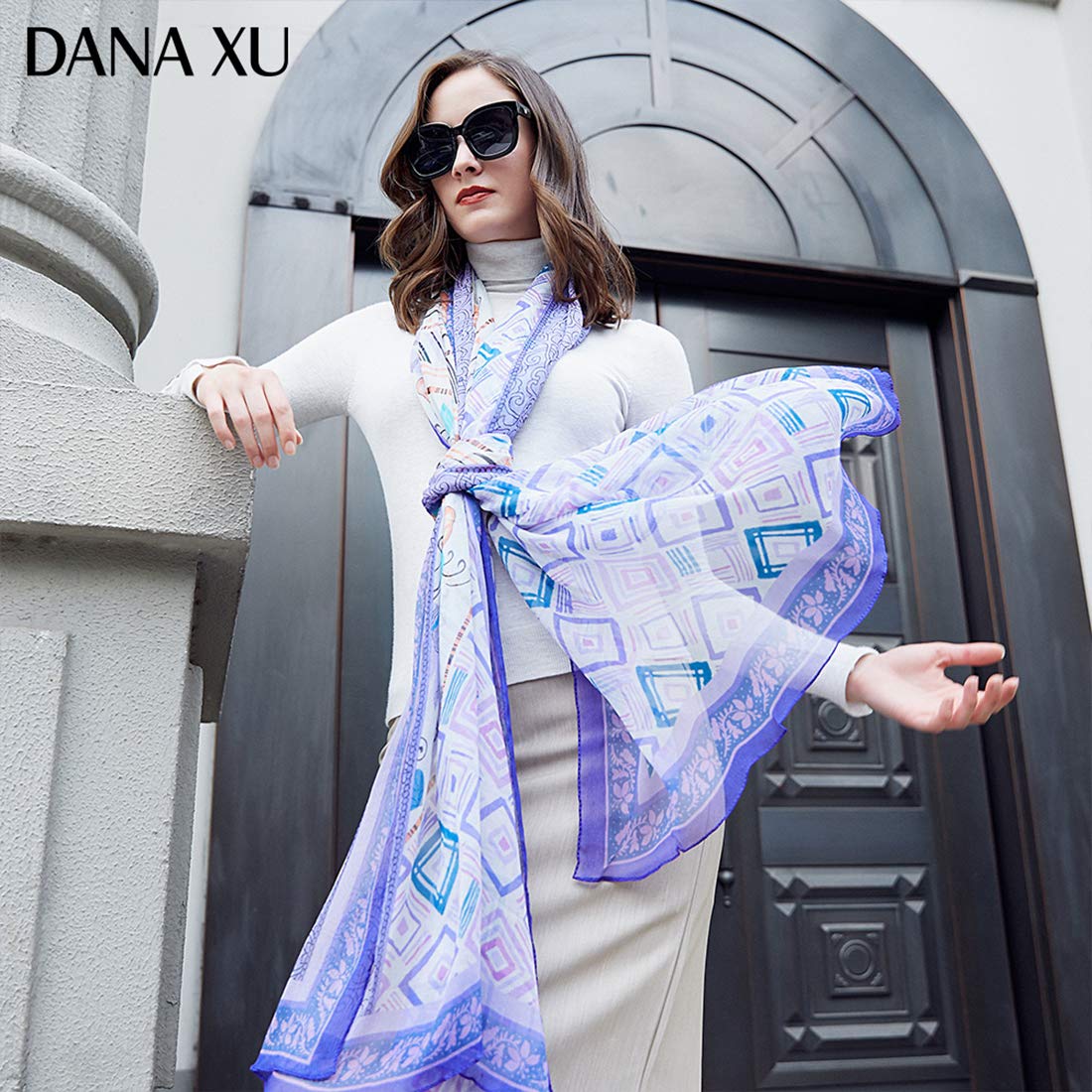 DANA XU 100% Pure Silk Large Size Georgette Crinkle Women Summer Shawls and Wraps for weddings