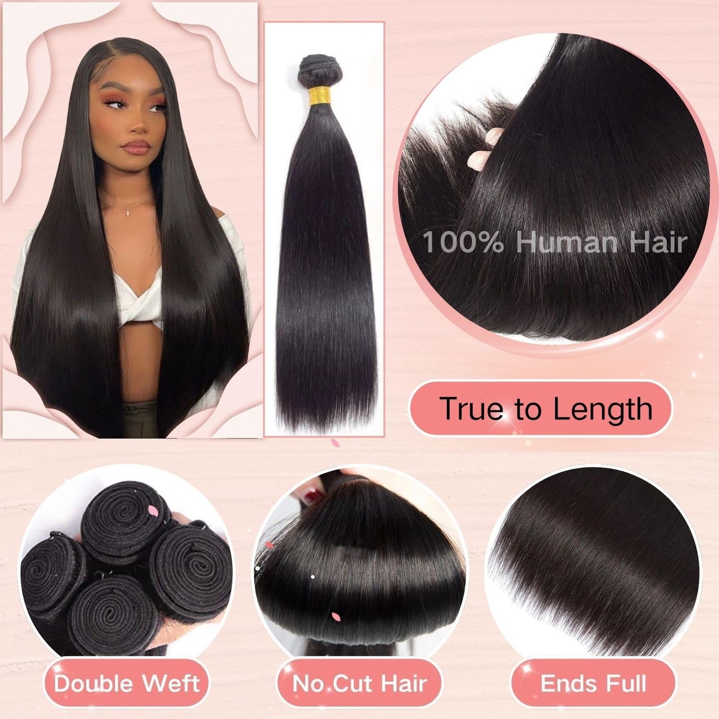 12A Human Hair Bundles Straight 20 Inch One Bundle 100% Unprocessed Brazilian Virgin Hair Bundles Double Weft Weave Bundles Huma