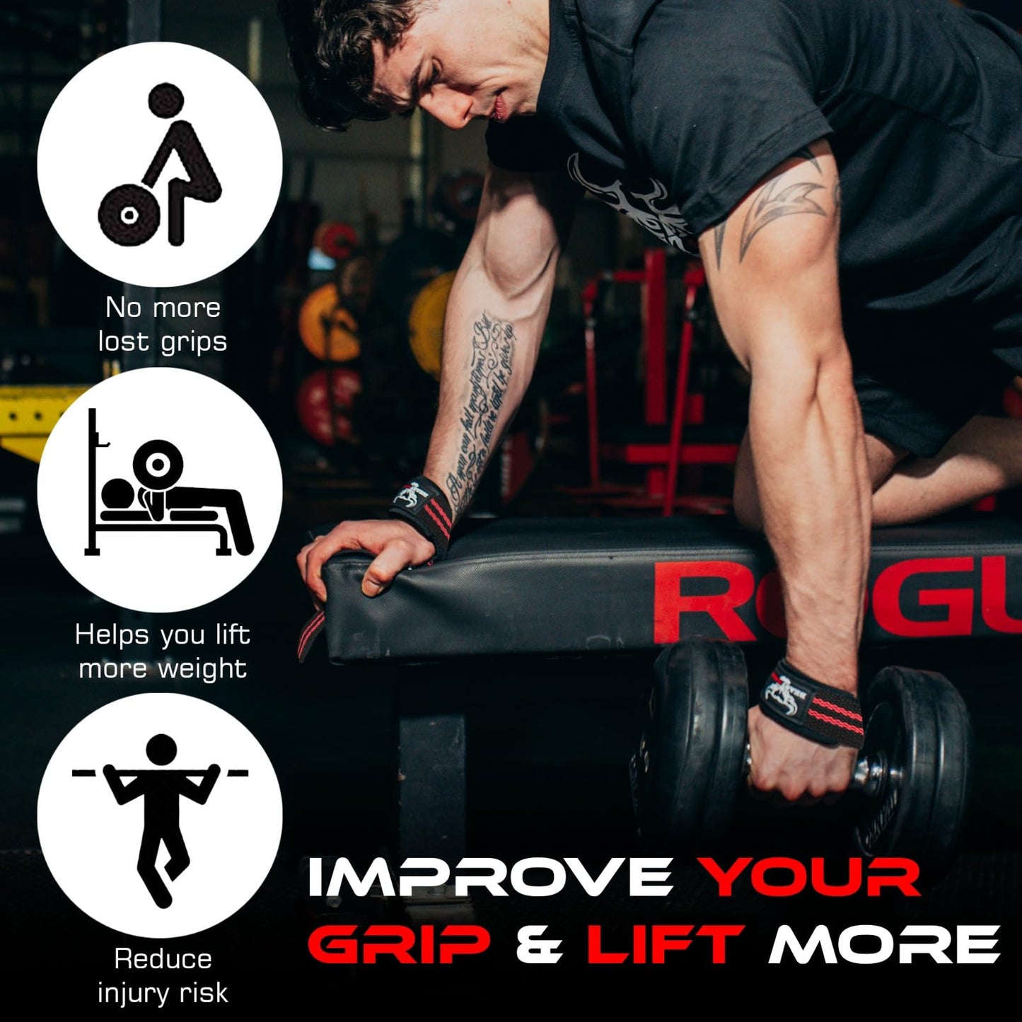 BEAST RAGE Lifting Wrist Straps for Weightlifting, Straps Gym Grip Power Workouts Lifting Straps Padded Cotton Men Women Wrap Lift, Deadlift Bodybuilding Weight Lifting Exercise Straps (Black/Red)