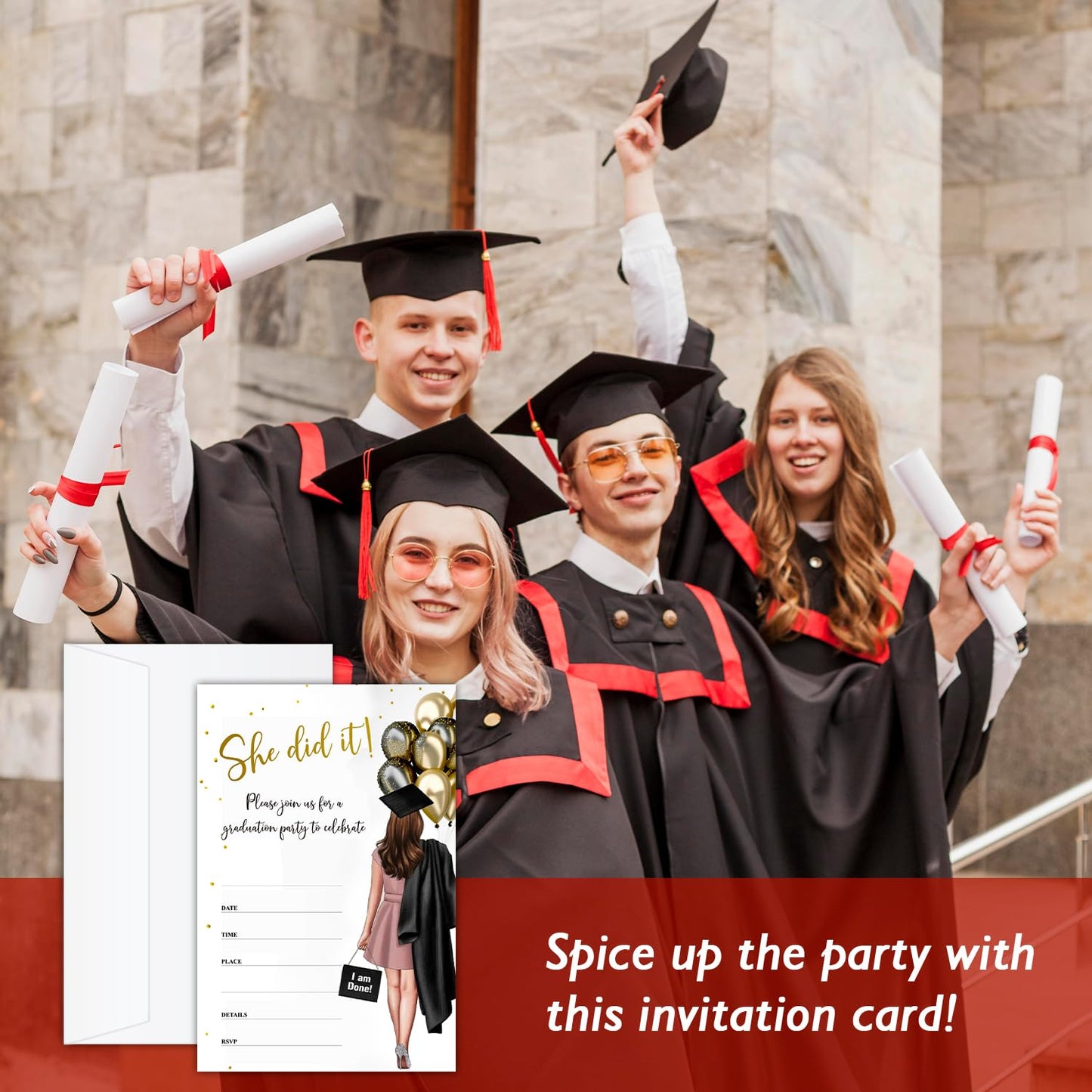 rizotus 20 Graduation Party Invitations with Envelopes, She Did It Grad Party Announcement Invite Cards, Grad Celebration Party Favor Supplies -a07