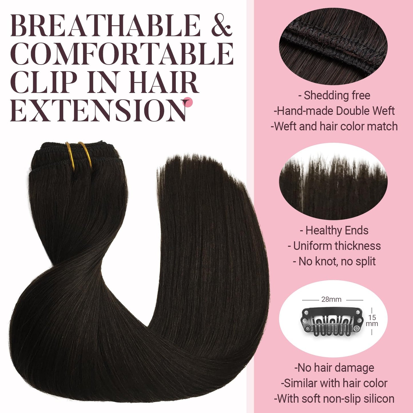 MAXITA Human Hair Clip in Extensions, Dark Brown 120g 7pcs 22 Inch, Hair Extensions Clip ins Remy Human Hair Extensions Straight