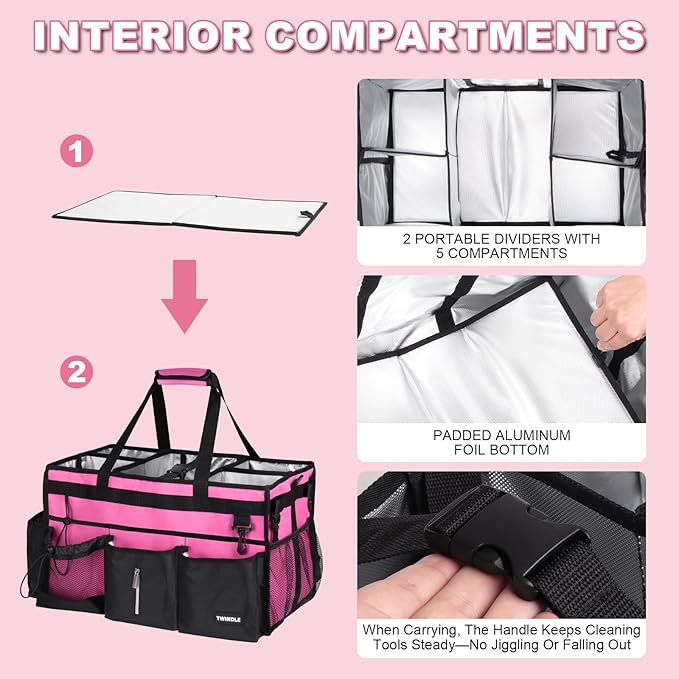 Large Cleaning Caddy With Detachable Divider And Support Board, Large Cleaning Supply Caddy With Adjustable Shoulder Strap & Waist Belt For Cleaners,Housekeepers