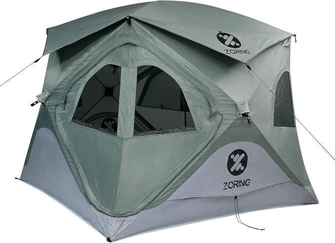 Zoring Pop Up Tent for Camping, Instant Cabin Hub Tent 4 Person, Waterproof Hub Shelter with Rainfly & Removable Floor, Ea...